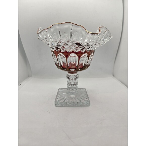 Westmoreland Crystal Ruffled Compote Ruby Carnival Candy Dish Signed 91' VTG - Picture 2 of 8